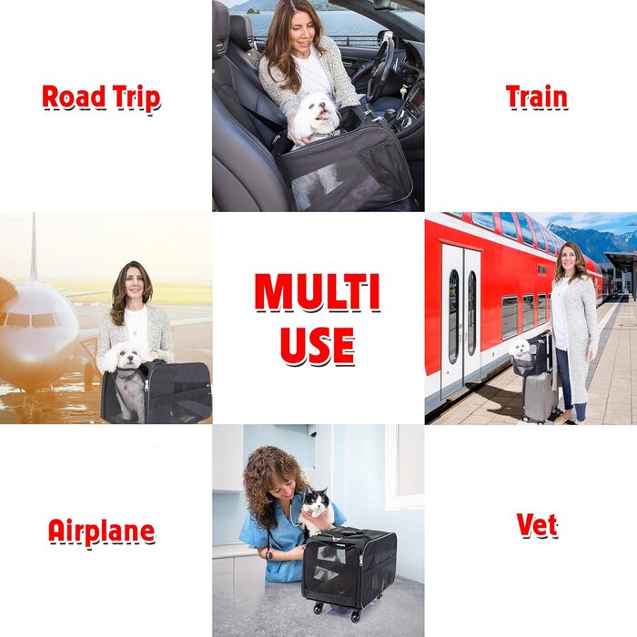 Транспортна сумка для домашніх тварин DBEST Products, середнього розміру, м'які стінки, складана, для собак та котів, схвалена авіакомпаніями, чорна