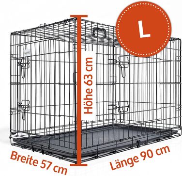 Складана переносна переносна собача будка ZooPrinz з міцного металу – клітка для собак з 2 дверцятами, з піддоном та ручкою для перенесення – 4 розміри (92,5 x 57,5 x 64 см)
