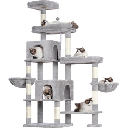 Котячий будиночок Hey-brother XXL для великих котів, 180 см, сірий, з 3 платформами, 2 кошиками та великою печерою