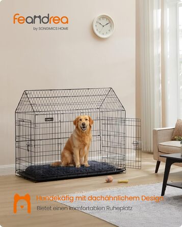 Клітка для собак Feandrea, 120 x 72,5 x 109 см, металева, XXL, для великих собак, з подвійною дверцятами, чорна, PPD015B01