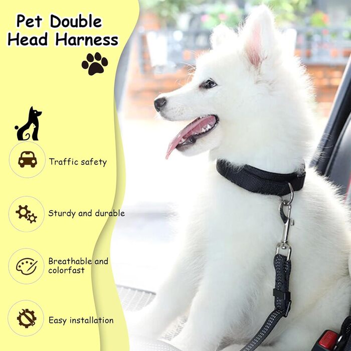 Авторемень для собак у машину, еластичний двосторонній, регульований (чорний)