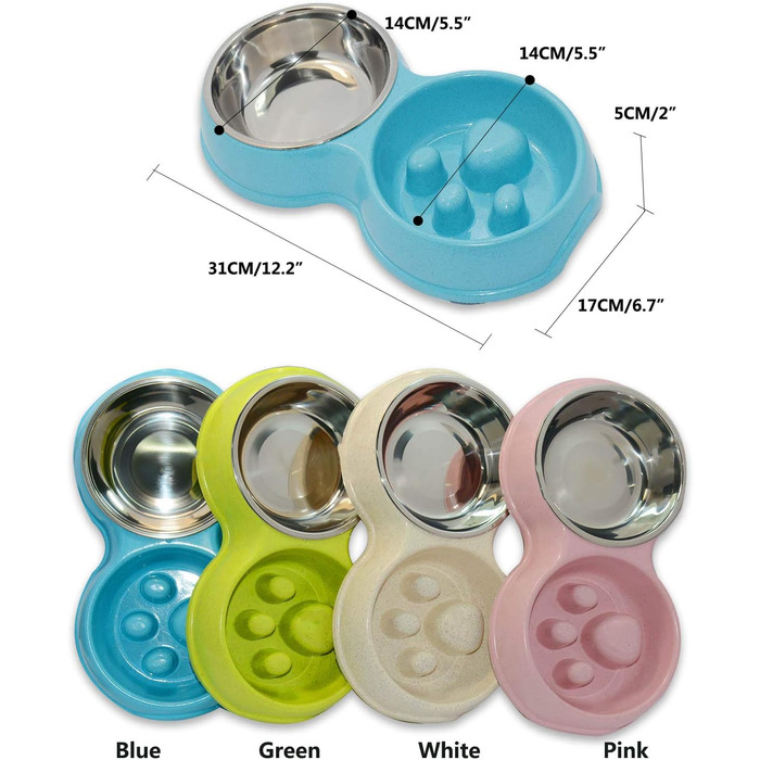 Миска для собак Frenchie Fress, нержавіюча сталь, інтерактивна, для повільного годування, екологічна, біла (блакитна)