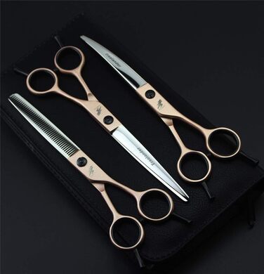 Набір професійних ножиць для грумінгу домашніх тварин (3 шт.) з нержавіючої сталі. Прямі, фінішні та зігнуті ножиці для тіла, обличчя, морди та лап.