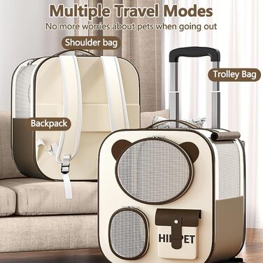 Рюкзак для тварин Galatée з колесами, зручний рюкзак для котів з знімними колесами, ролер-переноска для тварин, рюкзак для собак, ідеальний для подорожей/походів/відпочинку на природі (Блакитний)