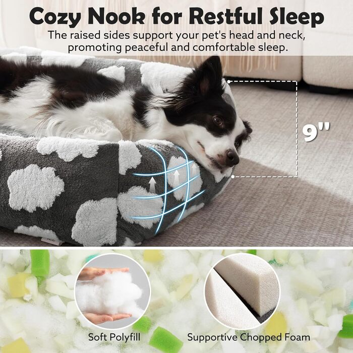 Ортопедичне ліжко для собак JOEJOY XL, сіре, знімний чохол, м'яке, з антиковзким дном (42'x36'x9')