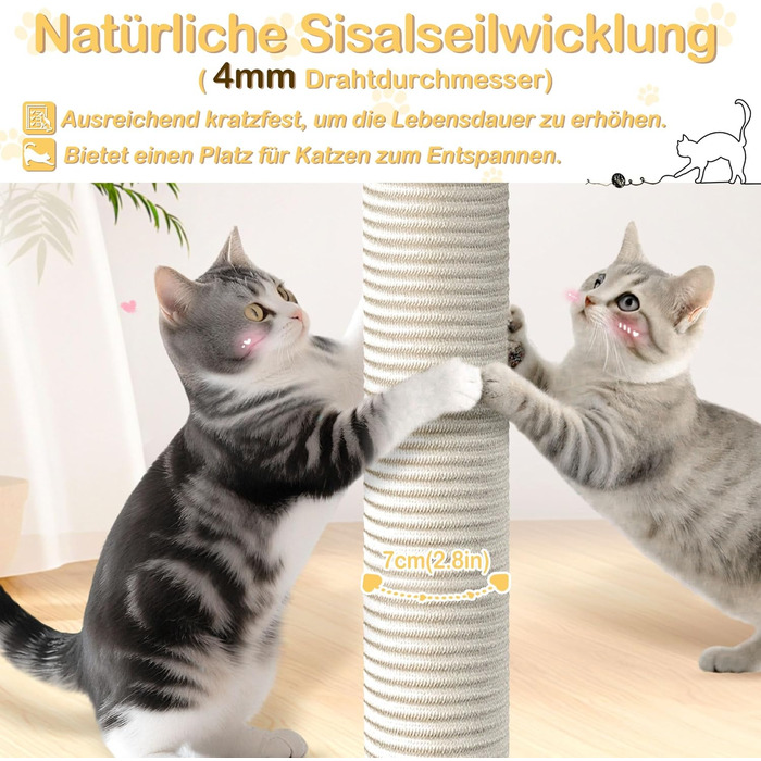 Драбина-кіготь для котів Naizy K1276 XXL, 49x41x93 см, бежева. Драбина з сизалю, кіготь-стійка, будиночок для кота. Активна іграшка для котів, підходить для кількох котів.