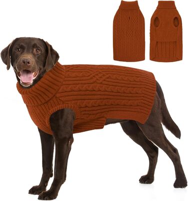 Пуловер для собак AOFITEE для маленьких порід, теплий пуловер з коміром-стійкою для такс, зимовий пуловер для собак, теплий трикотажний пуловер (XXL, цегляний)