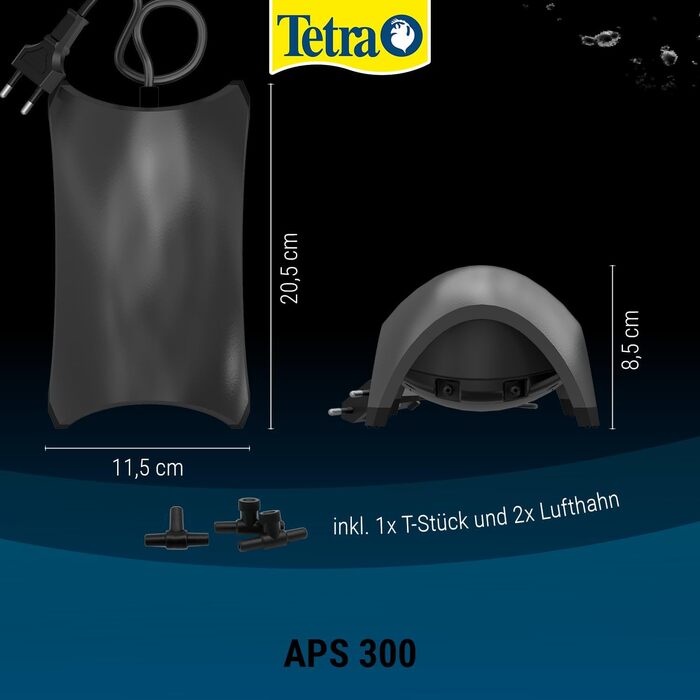Tetra APS 300 тиха мембранна помпа для акваріумів 120-300 л, чорна