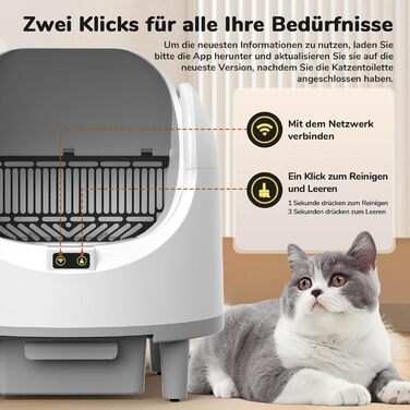 Автоматичний лоток для котів з самоочищенням, з датчиком безпеки, керуванням через додаток та видаленням запаху, великий об'єм, для кількох котів XXL