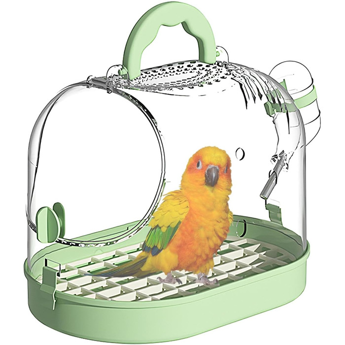 Переносна клітка для птахів: зручна транспортна коробка з безпечним замком (зелено-біла)
