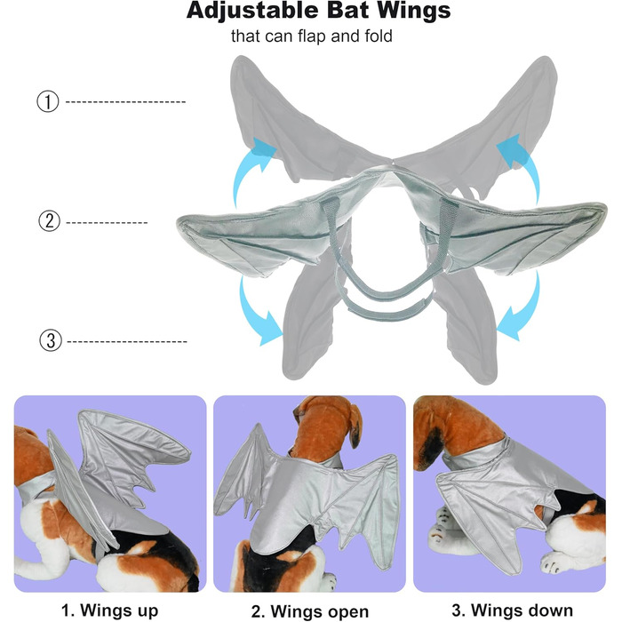 Костюм на Хелловін для собак: кажани, дракони, птахи. Підійде для великих, середніх та маленьких собак. (Чорні крила кажана, срібні крила дракона)