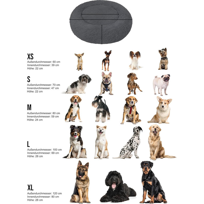 Кругле ліжко для собак Normani - ергономічне, з високим бортиком, 80 см x 80 см x 24 см, колір антрацит