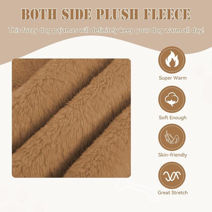 Піжама для собак, тепла, м'яка, зручна, кавового кольору, розмір S, для маленьких собак