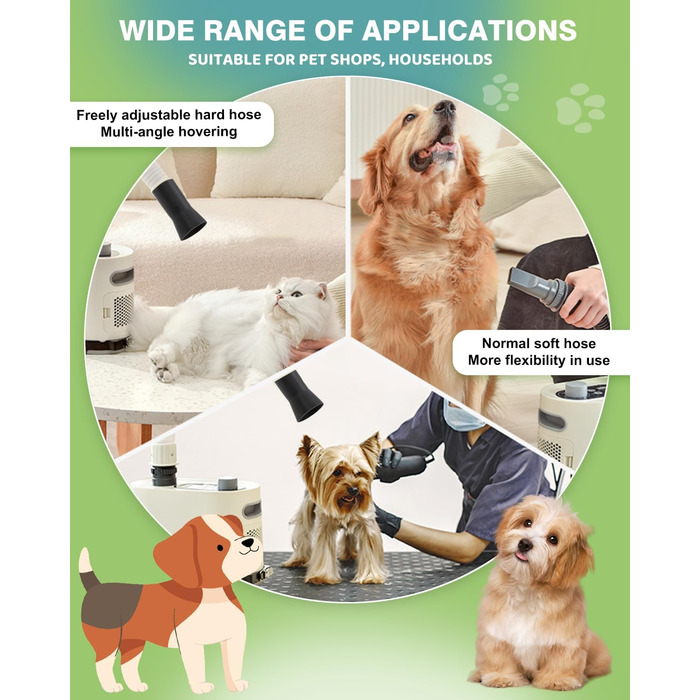 Фен для собак Mxmoonant 3000W з регулюванням швидкості та температури, з подовжуваним шлангом та великою насадкою, з рушником