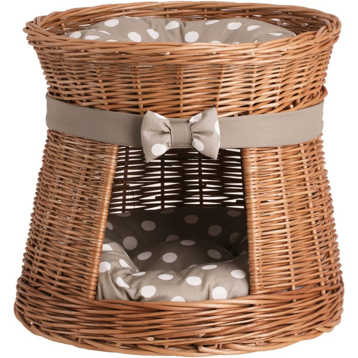 Кішка Будка Кругла Натурального Кольору: Двоярусний Корзинка для Кішки з Велюровою Подушкою, Корзинка з Плетеної Вельветової Лози, Кішка-Тур, Меджовтий Колір