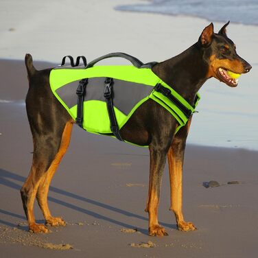 Жилет рятувальний для собак CITEKOILE з ручкою та світловідбиваючими елементами, регульований, для малих, середніх та великих собак, для водних видів спорту, плавання та катання на човні, (S, Зелений)