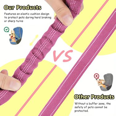 Авторемень для собак у машину, еластичний подвійний авторемень для собак, регульований авторемень для собак (рожевий)