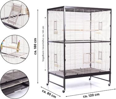 Вольєр для птахів XXL Vogelvoliere Casa 120, 120x81x180 см, антик/платина, клітка для папуг і канарок