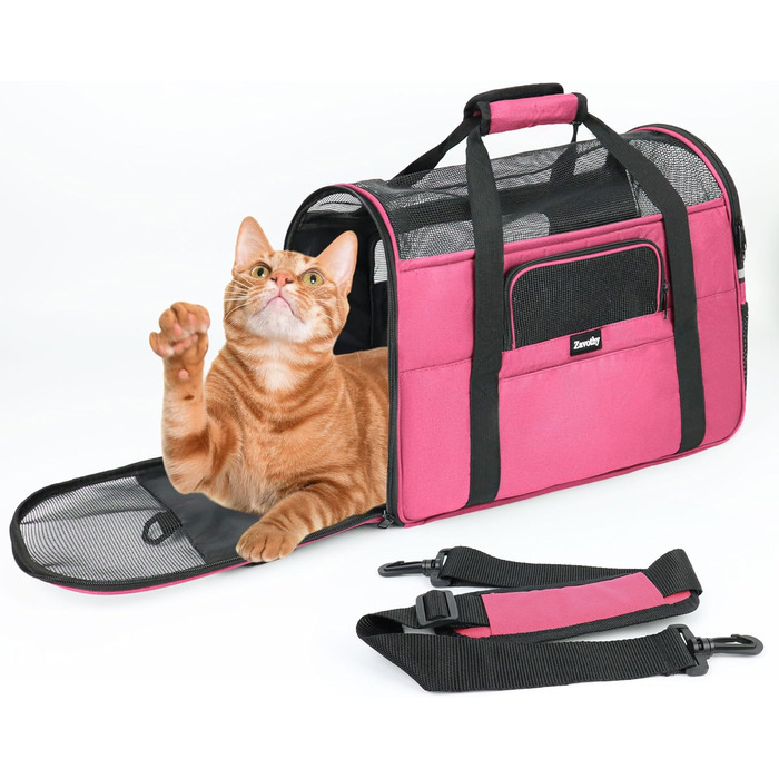 Транспортна сумка для котів та собак Zavothy, рожева, розмір M, з м'яким матрацом та регульованим ременем