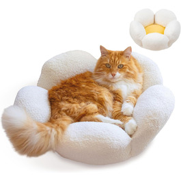Ліжко для котів Catstages Purrfect Petals, кругле, плюшеве, біле, у формі квітки, для домашніх котів, пране