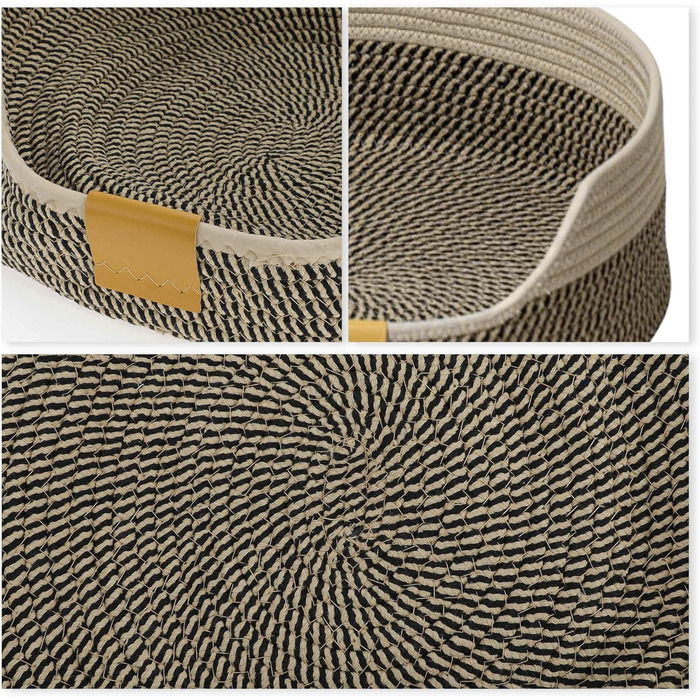 Квіткове ліжко для кота, 50 см, плетений кошик-гніздечко, дихаюче ліжко для тварин, міцне, стійке до подряпин, сірий, чорно-хакі (M)