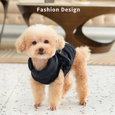 Тепла куртка для собак з повдком, флісова підкладка, зимовий одяг для цуценят, вітронепроникний жилет для маленьких собак, хакі, розмір M (Великий (Упаковка з 1), Чорний (Повдець))