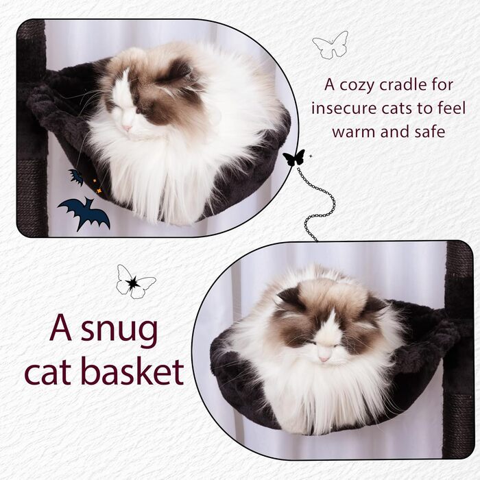 Дерев'яний будиночок для котів Hey-brother з розширеною конструкцією, широкими платформами, затишними печерами, гамаками, сизалевими стовпчиками та м'ячиком, 178 см, MPJ038W (Чорний та Червоний)