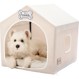 Будка для собак Jiupety, внутрішня, розкладна, для собак 4-9 кг, розмір M, 43x43x43 см, бежева