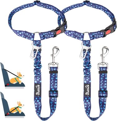 Регульований автогурт для собак SlowTon 2 шт. з кріпленням на підголівник, безпечний, світловідбиваючий, універсальний