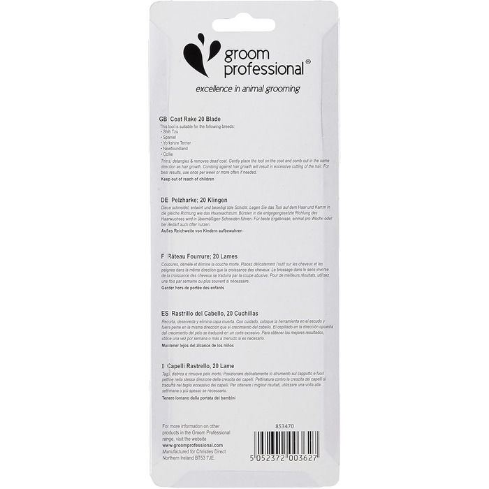 GROOM PROFESSIONAL Щітка для собак - вичісуюча щітка для собак, видалення підшерстка, вичісування, видалення шерсті, X-Fein 20 зубців, екстра-тонка