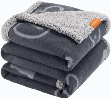 PETTOM Водонепроникний килимок для собак, 127 x 100 см, Sherpa Fleece, для середніх та великих собак, котів, м'який, з подвійним шаром, сірий