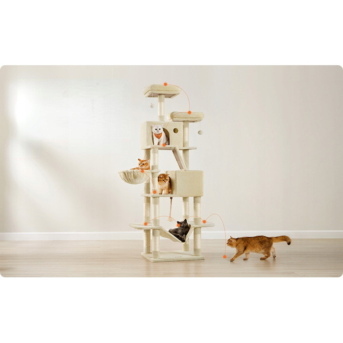 Високий когтеточка-комплекс Feandrea бежевий, 206 см, для великих кішок XXL з гамаком та лежаком