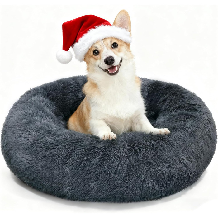 М'яке ліжко для собак та котів, корзина, подушка 50см, кругла ліжечко з плюшу, софа для собак, корзина для котів, ліжко для маленьких та середніх собак, подушка для котів, темно-сірий колір, розмір 50x50x20 см