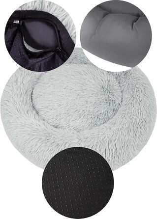 Кругле собаче ліжко Normani для великих та маленьких собак - ергономічна подушка-доннат - диванчик для собак з високим бортиком (Світло-сірий, 80x80x24 см)