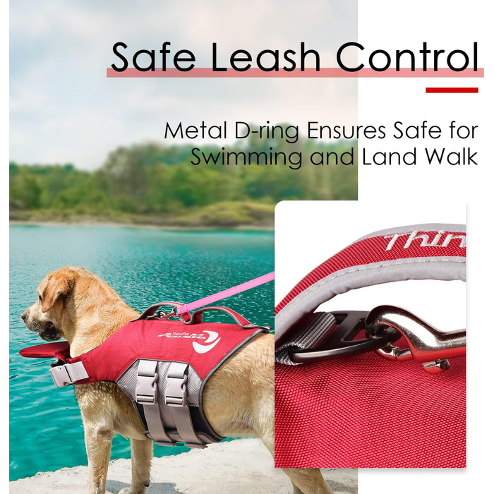 Жилет рятувальний для собак ThinkPet, XL, червоний, регульований, світловідбиваючий