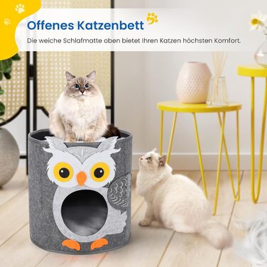 Кігтеточка-будиночок для котів Dripex з 2 поверхів, з фетру, з подушкою, 30 x 35 x 35 см (Сова)