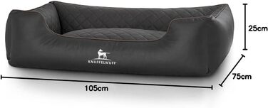 Ортопедичне собаче ліжко Knuffelwuff Madison з лазерного стеганого штучного шкіряного покриття XXL 120 x 85 см - знімний чохол - легко чистити - для великих, середніх та маленьких собак (L 105 x W 75 x H 25 см, Чорний)