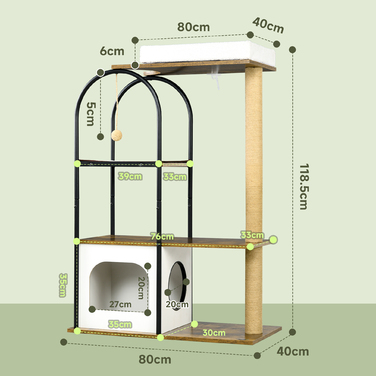 PawHut Cat Tree 1185 см Cat Tree з печерним ліжком і килимком для дряпання Play Ball Tilt Protection для кішок до 5 кг Сільський коричневий