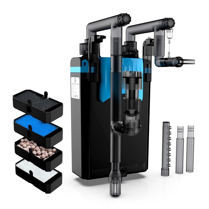 Фільтр для акваріума FZONE Aquarium-Rückfilter 4-ступеневий для міні та нано акваріумів, 106 GPH, з регулюванням потоку та насадкою-дощом (L)