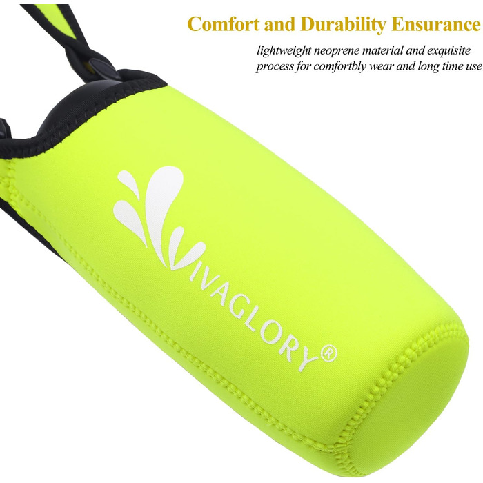 Фляга для води для собак VIVAGLORY з тримачем та плечовим ремінцем, 750 мл, неон-жовтий