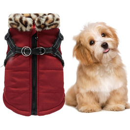 Зимова куртка для собак, теплий зимовий плащ для собак - світловідбиваюча куртка для собак, жилет для собак з інтегрованим шлейкою для маленьких та середніх собак, бургунді, 2XL