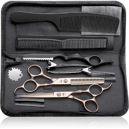 Набір професійних перукарських ножиць PURPLEBIRD (10 шт.) з нержавіючої сталі: перукарські та філірувальні ножиці для перукарів, барберів та початківців (рожеве золото)