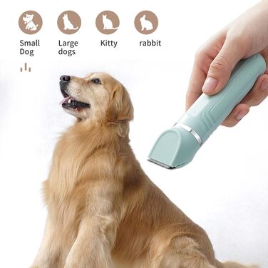 Електрична машинка для грумінгу тварин Acouto, 4-в-1, бездротова, USB, з 4 насадками для котів та собак, тиха, преміум-якість (GREEN), зелена