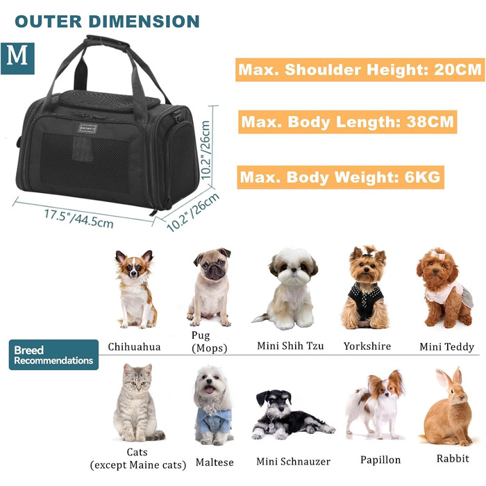 Сумка-переноска Petsfit для котів і собак, складана, авіаперевезення, з м'яким розширюваним дном та плечовим ременем