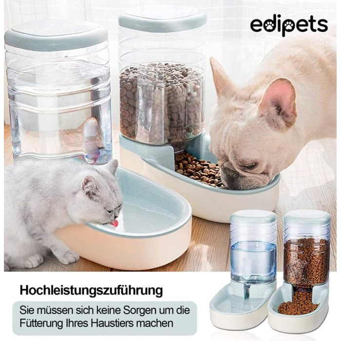 Edipets автоматична годівниця та поїлка для котів і собак, 2 шт, 3,8 л, сірий