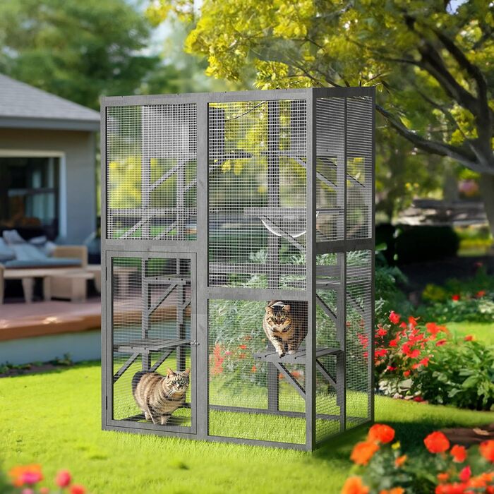Вольтек (Wiltec) вольєр для котів 116 x 82 x 175,7 см, вольєр для котів з дерева з ПВХ-покриттям, 5 ярусів, для саду, балкону