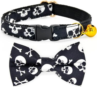 Чорний метелик для котів з черепами та перехрещеними кістками, нашийник-запобіжник, тематика Хелловін, аксесуари для котів, розмір XS (20,3-33 см)
