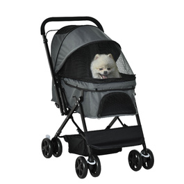 Коляска для маленьких собак і кішок PawHut Dog Buggy для маленьких собак і кішок, коляска для домашніх тварин, Oxford Dark Grey, 76,5 x 52 x 95 см