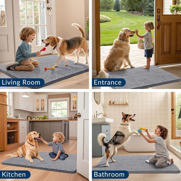 Килимок для собак Smiry, ультрам'який, неслизький, миючий, швидковисихаючий, з джерсею, для великих, середніх та маленьких собак (150 x 81 x 3 см, сірий)