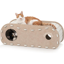 Кішка Будиночок FUKUMARU: Двошарове ліжко-печера з філцу, beige